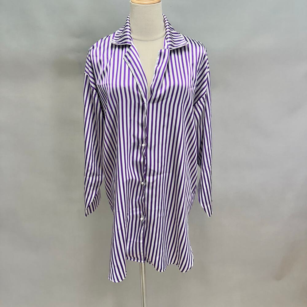 Vintage 90s Victoria's Secret Gold Label Striped satin Sleep Shirt size Small - Picture 13 of 13